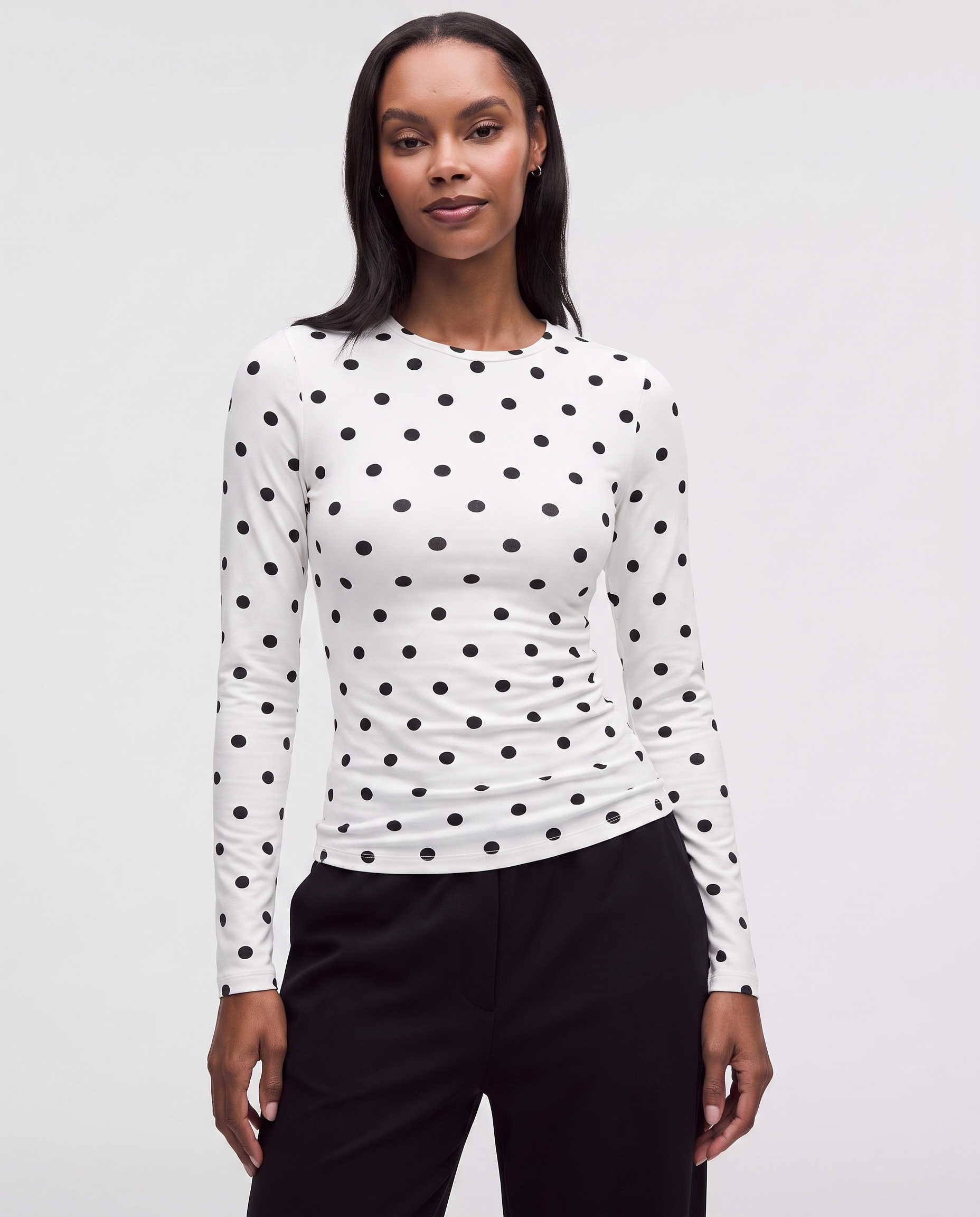 White Polkadot Full-Sleeve Supersoft Underscrub